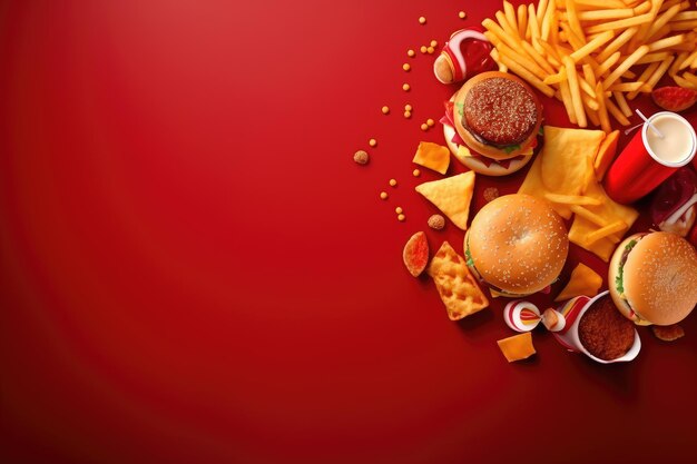 Fast food design pattern or junk food design background ai generative