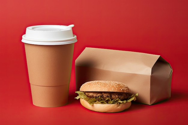 Photo fast food eco packaging with food paper coffee