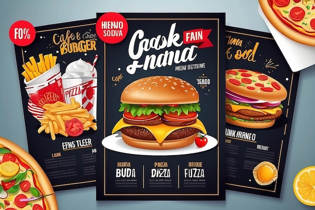 Foto fast food flyer design template cucina caffè e ristoranti menu cibo ordinare cibo spazzatura