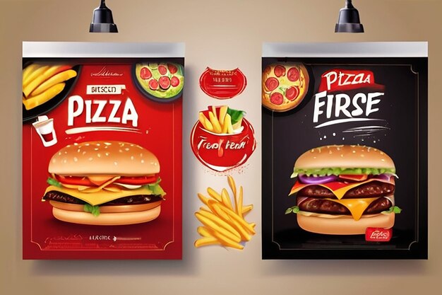 Foto fast food flyer design template cucina caffè e ristoranti menu cibo ordinare cibo spazzatura