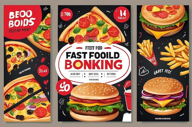 Foto fast food flyer design template koken café en restaurant menu eten bestellen van junk food