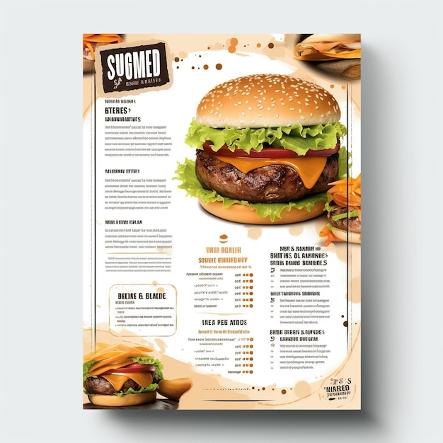 Foto fast food flyer poster opuscolo brochure copertina modello di layout design in formato a4 ai generato