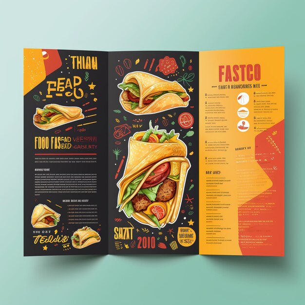 Foto fast food flyer poster opuscolo brochure copertina modello di layout design in formato a4 ai generato