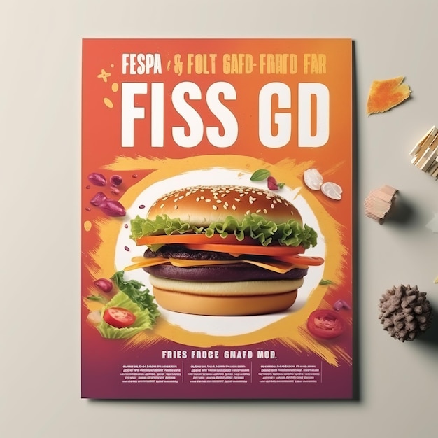 Foto fast food flyer poster opuscolo brochure copertina modello di layout design in formato a4 ai generato