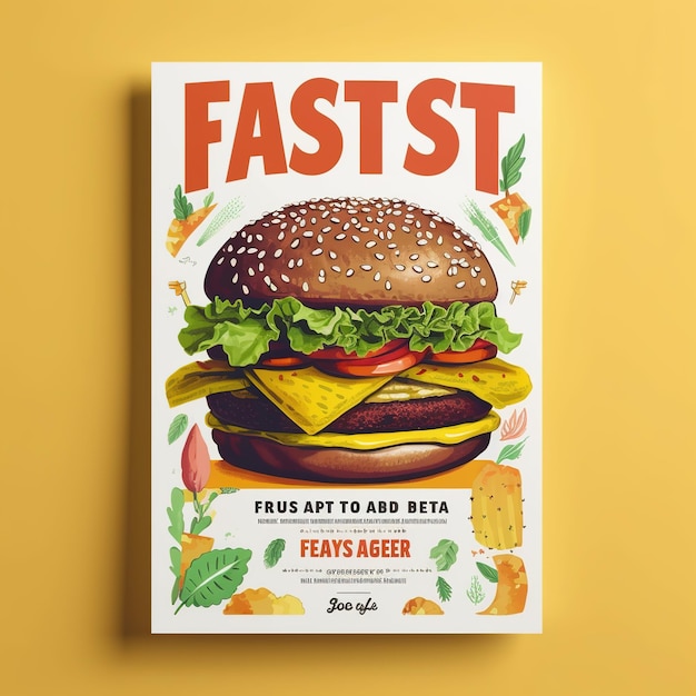 Foto fast food flyer poster opuscolo brochure copertina modello di layout design in formato a4 ai generato
