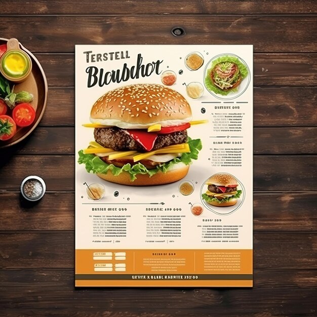 Foto fast food flyer poster opuscolo brochure copertina design layout template in dimensione a4 ai generato