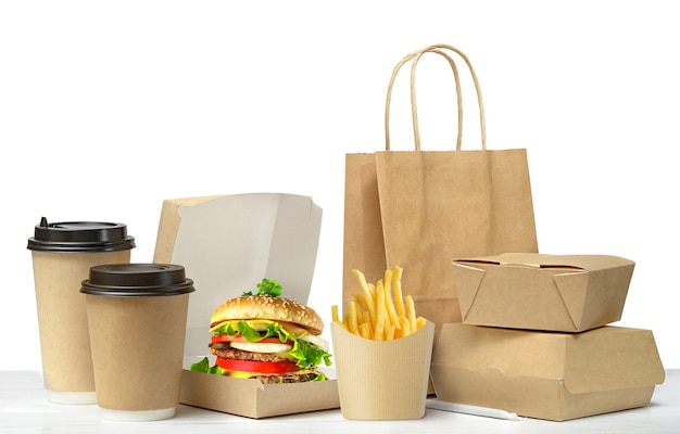 Foto fast food grote lunch set geïsoleerd op wit