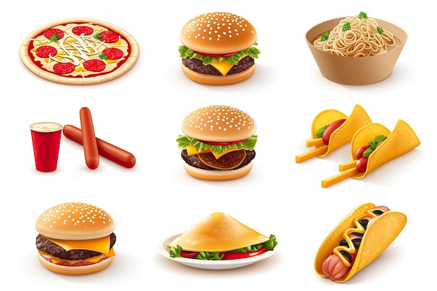 fast food hamburger fries and soft drink