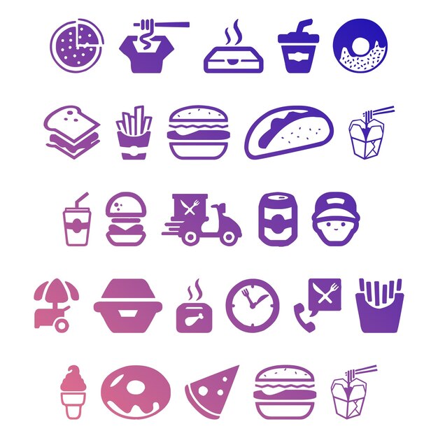 Photo fast food icons set items gradient effect photo jpg vector set