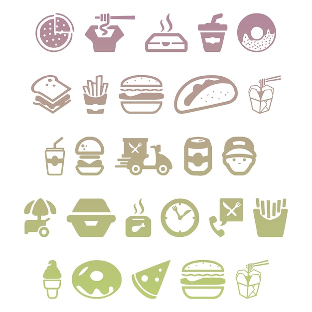 Photo fast food icons set items gradient effect photo jpg vector set