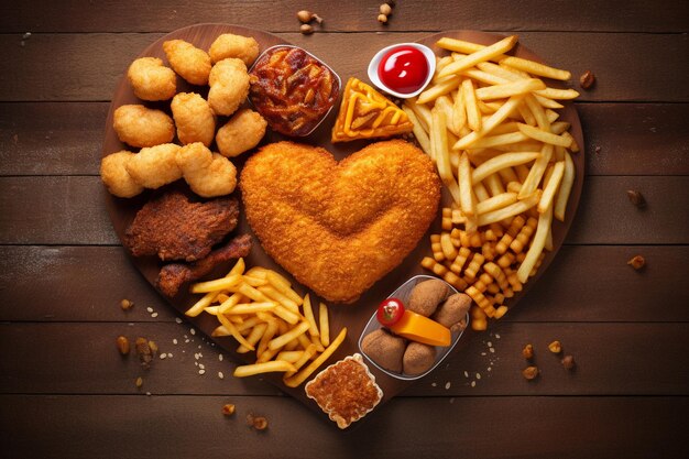 Fast food laid out in the form of heart