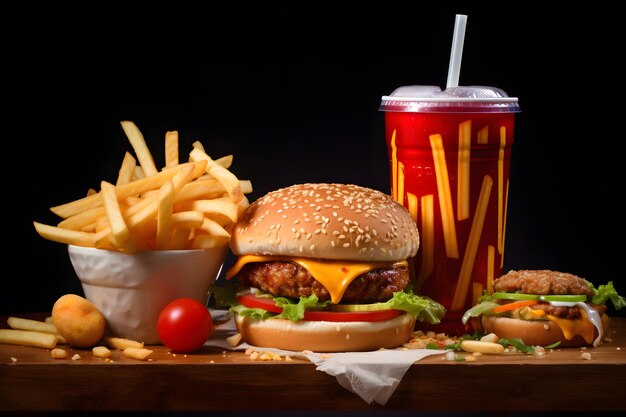 Premium Photo | Fast Food Meal with Beverage