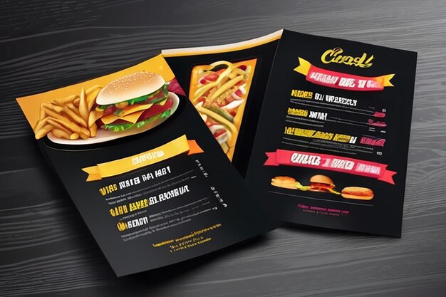 Photo fast food menu brochure design on a dark background vector template