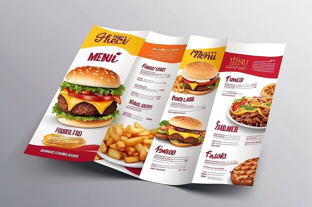 Fast food menu brochure design on a light background vector template