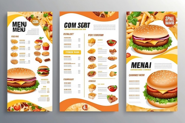 Fast food menu brochure design on a light background vector template