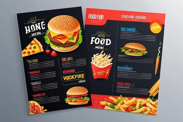 Fast food menu brochure design vector template in A4 size flyer baner and Layout Design food concept