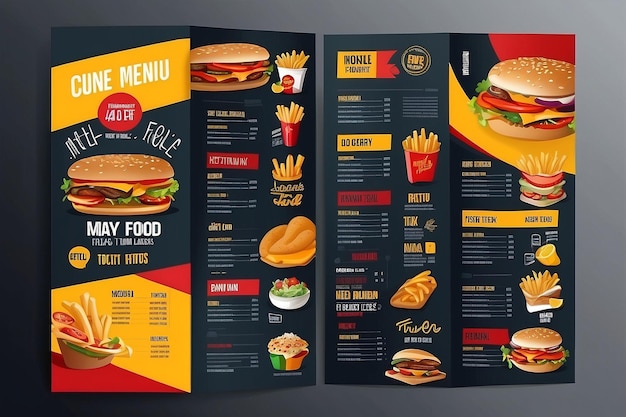 Fast food menu brochure design vector template in A4 size flyer baner and Layout Design food concept