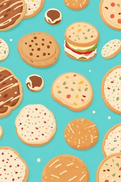 fast food pattern cookies graphic flat colors delicate palette professional