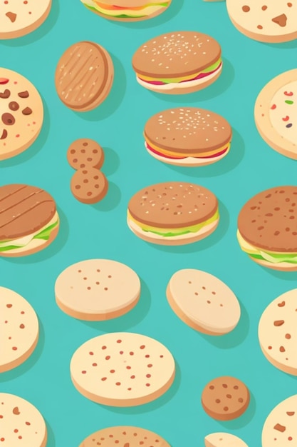 fast food pattern cookies graphic flat colors delicate palette professional