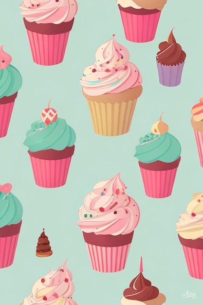 fast food pattern cupcake graphic flat colors delicate palette professional