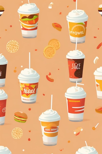 fast food pattern drink graphic flat colors delicate palette professional