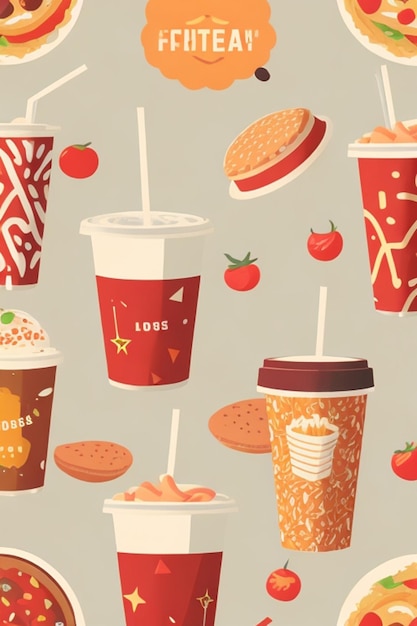 fast food pattern drink graphic flat colors delicate palette professional