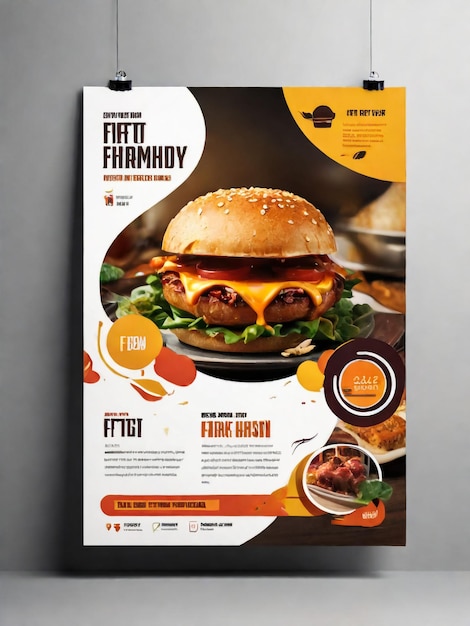 Foto burger di fast food marketing sui social media banner web con logo e icona di sfondo di fuoco astratto copertina promozionale di vendita online di hamburger o pizza sana volantino aziendale aziendale