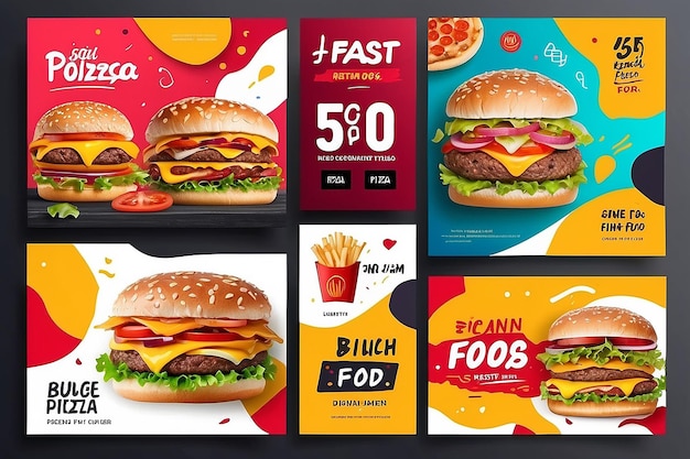 Foto modello di banner per il marketing di fast food sui social media con sfondo astratto