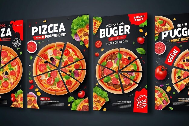 Фото Меню ресторана быстрого питания маркетинг в социальных сетях дизайн шаблона веб-баннера пицца