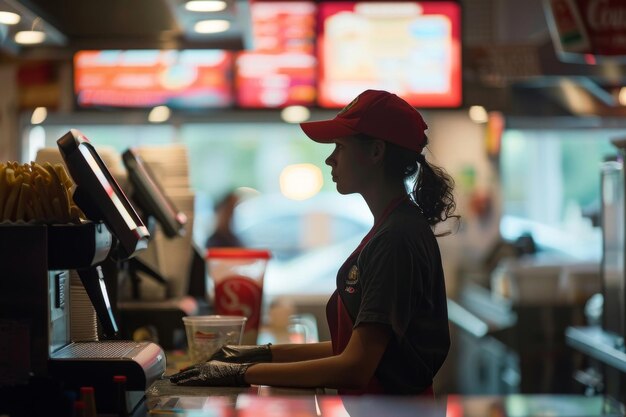 Photo fast food restaurant worker at a commercial kitchen