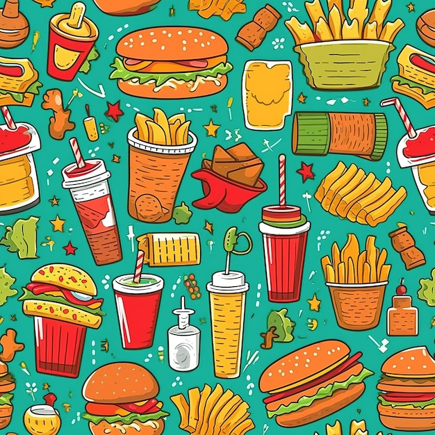 fast food seamless pattern