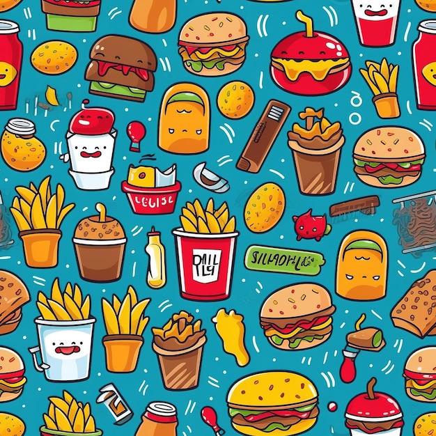 Photo fast food seamless pattern