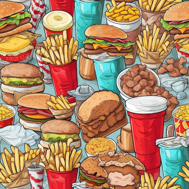 fast food seamless pattern