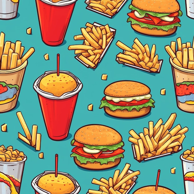 Photo fast food seamless pattern