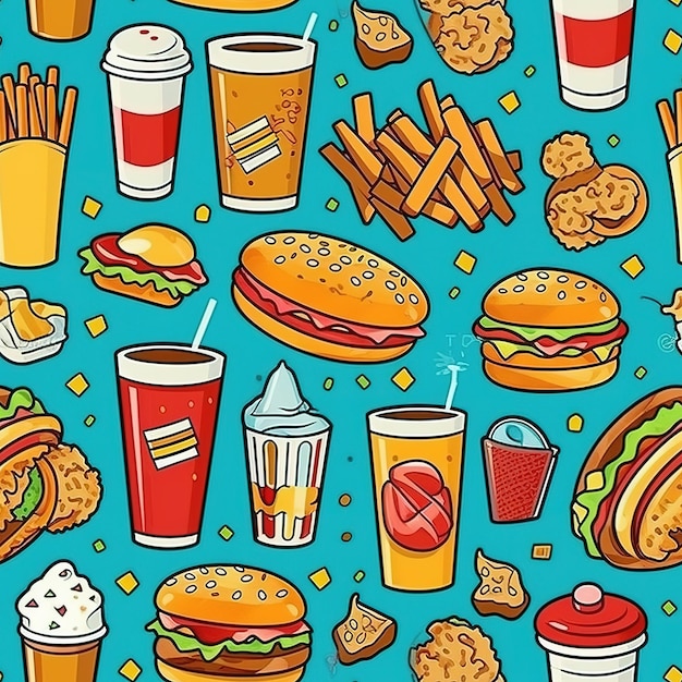 Photo fast food seamless pattern