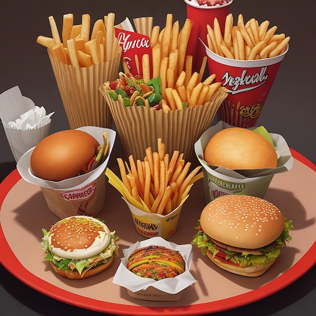 Fast foods in the plate HD Ai generative 8K wallpaper Stock Photographic Image