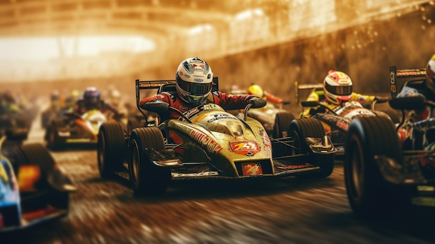 Foto fast go kart racing background ia generativa