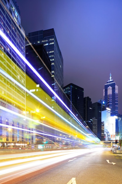 Fast moving car light in Hong Kong at night