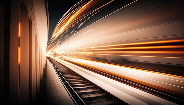 Fast moving train at night long exposure dynamic background