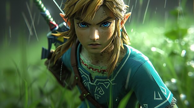 fast paced action scene of Zelda breath of the wild videogame hyper realistic