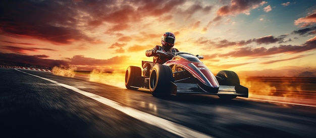 Fast racing car on motion dramatic background AI generated image