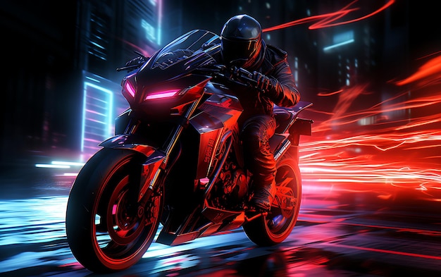 Fast racing motorbike driving race track background with copy space