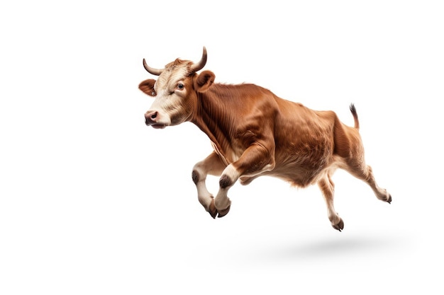 Fast running cow isolated on white