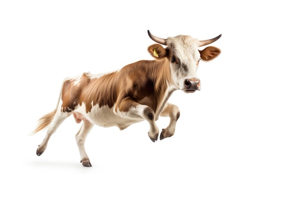 Photo fast running cow isolated on white