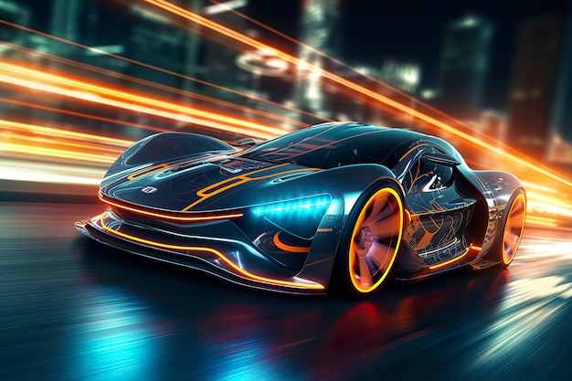 Fast shutter speed creates dynamic and action packed image of futuristic car ai generative