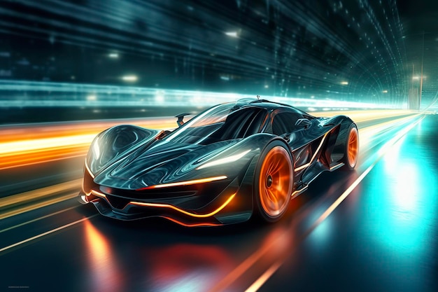 Fast Shutter Speed Creates Dynamic and Action Packed Image of Futuristic Car AI Generative