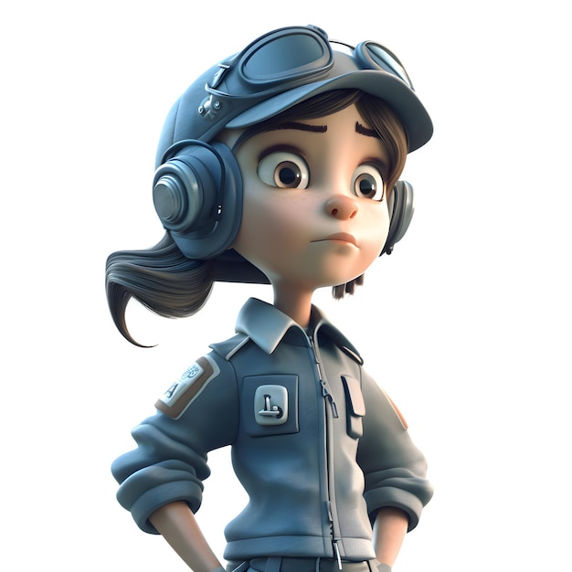 Пристегните ремень безопасности с нашим 3D-персонажем Cute Pilot Girl, изолированным на белом фоне