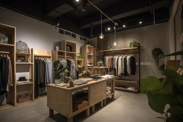 Fastfashion store with clothing and accessories created from recycled materials