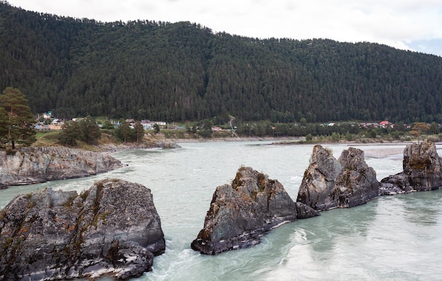 A fastflowing wide and fullflowing mountain river