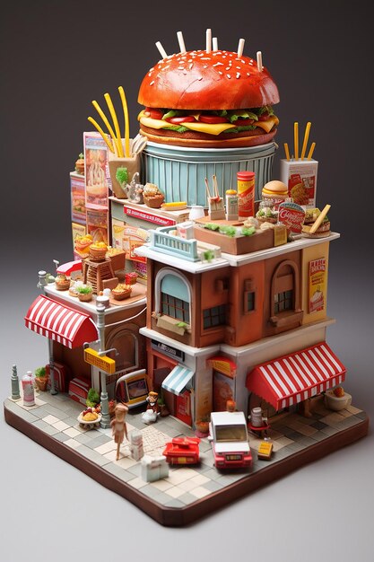 Photo fastfood 3d miniature